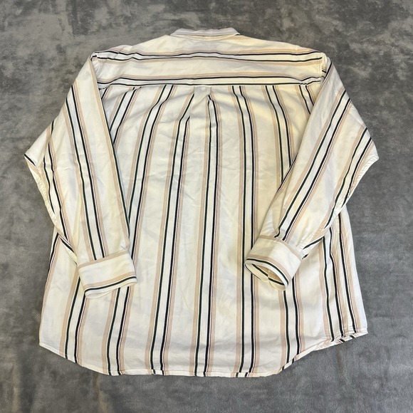 Chaps Ralph Lauren Mens Large White Black Brown Striped Cotton Button Down Shirt - Picture 2 of 9